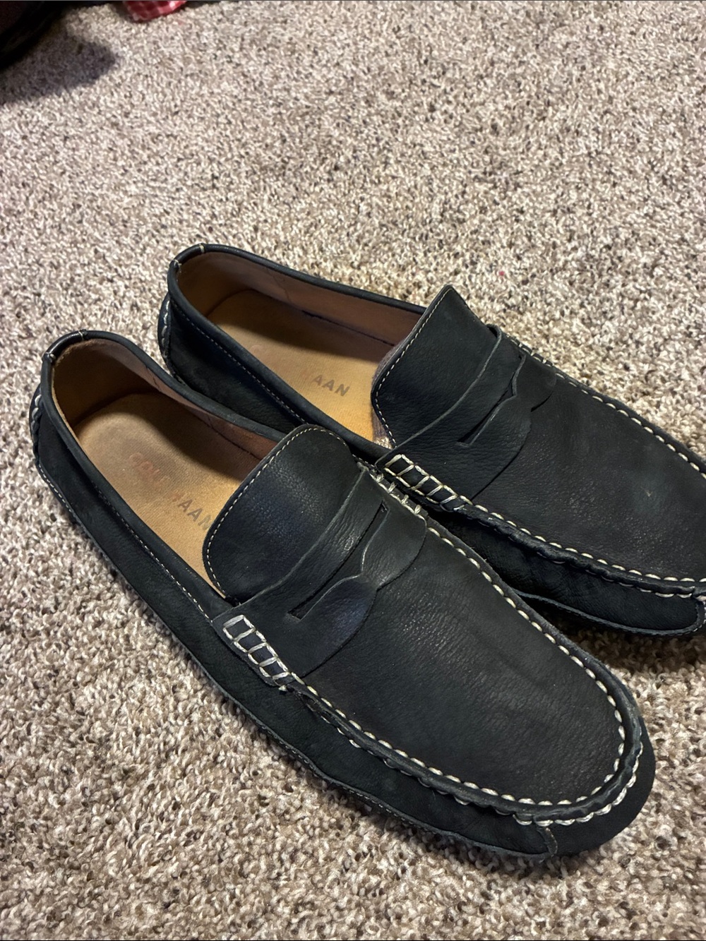 Cole Haan Black Leather Penny Loafers with Contrast Stitching size10.5